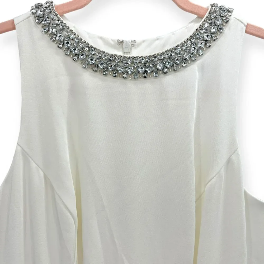 Mac Duggal Ieena NEW White Embellished Neck Sleeveless Crepe Trumpet Gown Size 2